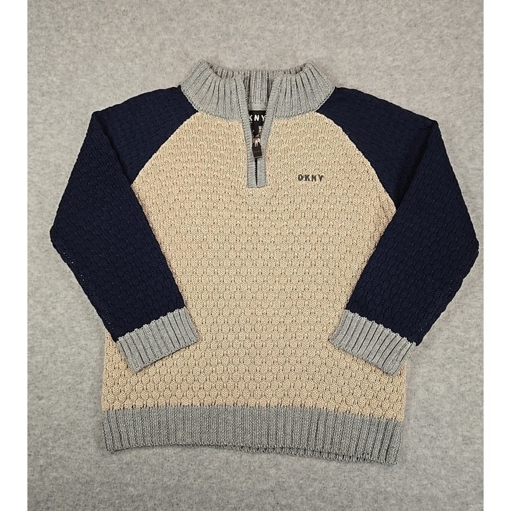 DKNY Knit Sweater Boys‎ Size 3T Beige 1/4 Zipper Long Sleeve Mock Neck NWT